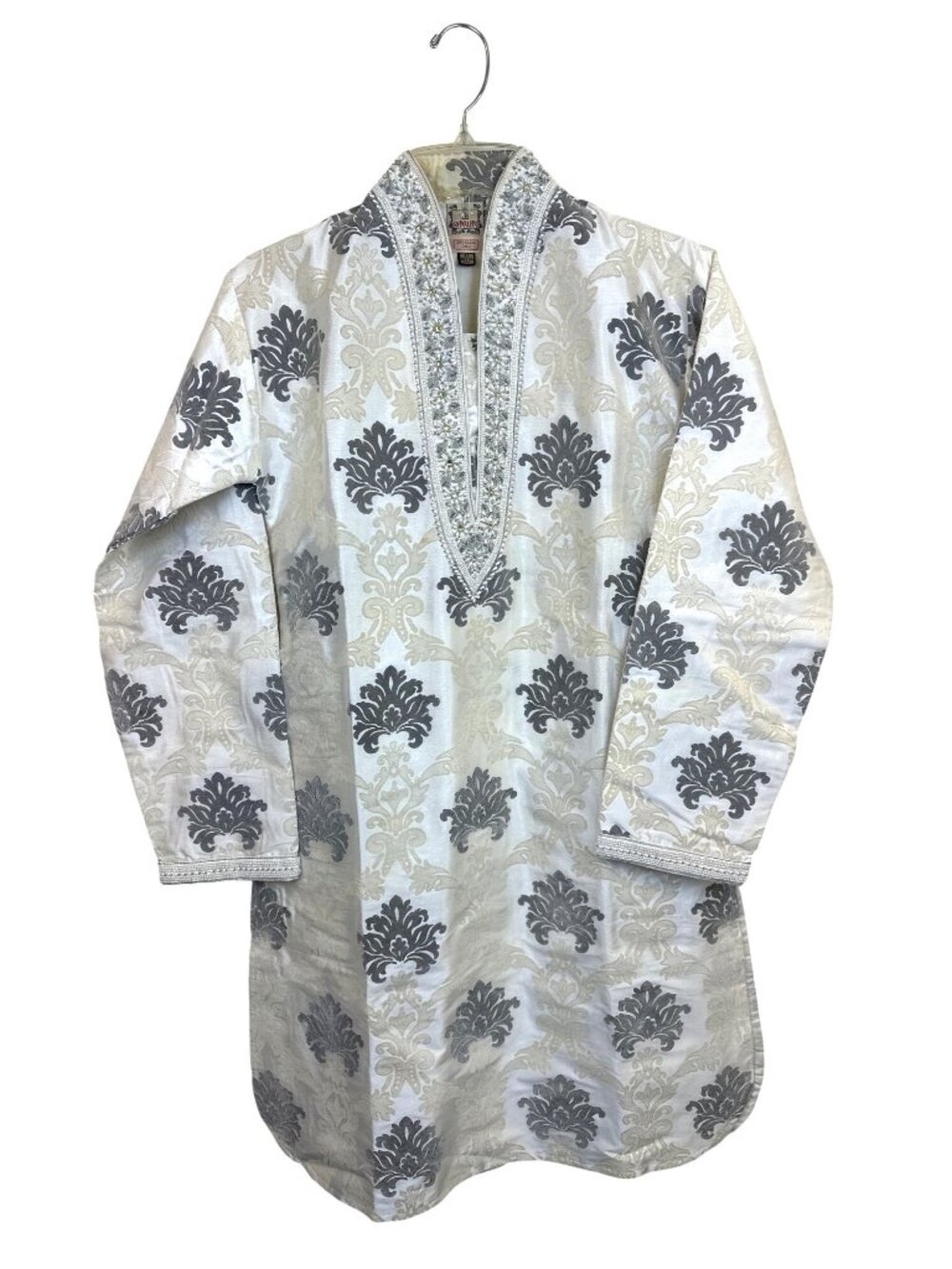 Vtg Satellite Ethnic Tunic Kurta Sz 12 Beaded Embroidered Brocade Boho Artisan